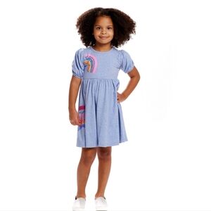 ANDY & EVAN PUFF-SLEEVE RAINBOWS DRESS BLUE SIZE 4T